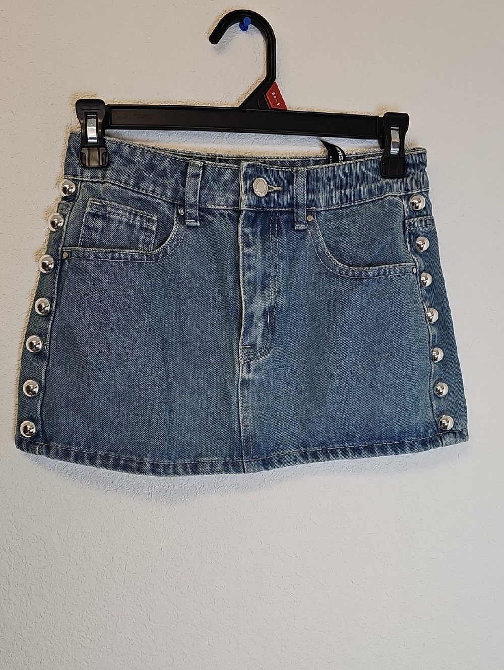Missguided Blue Denim Mini Skirt with Silver Studs